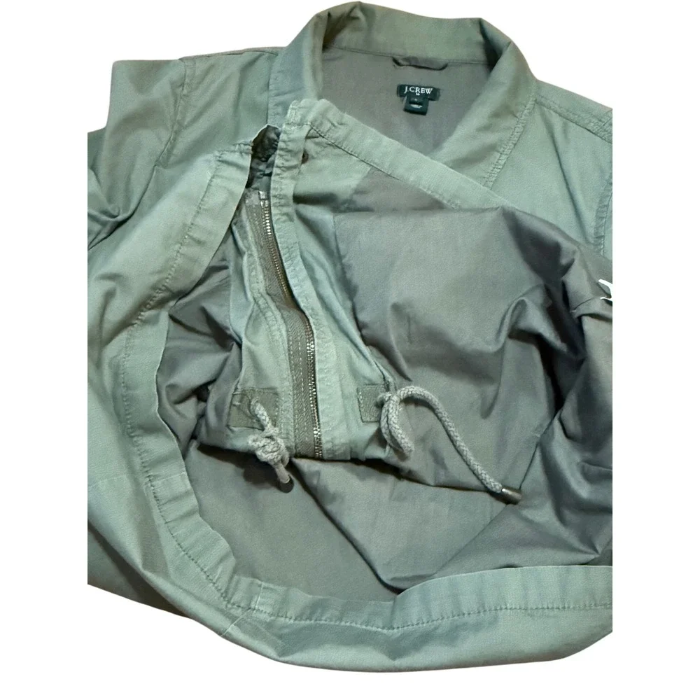 J Crew‎ Utility Jacket Military Green Cargo Pockets Zip Snap Button Sz L